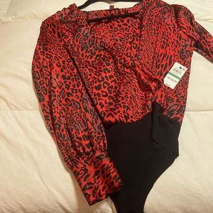 Black & Red Cheetah Print Bodysuit